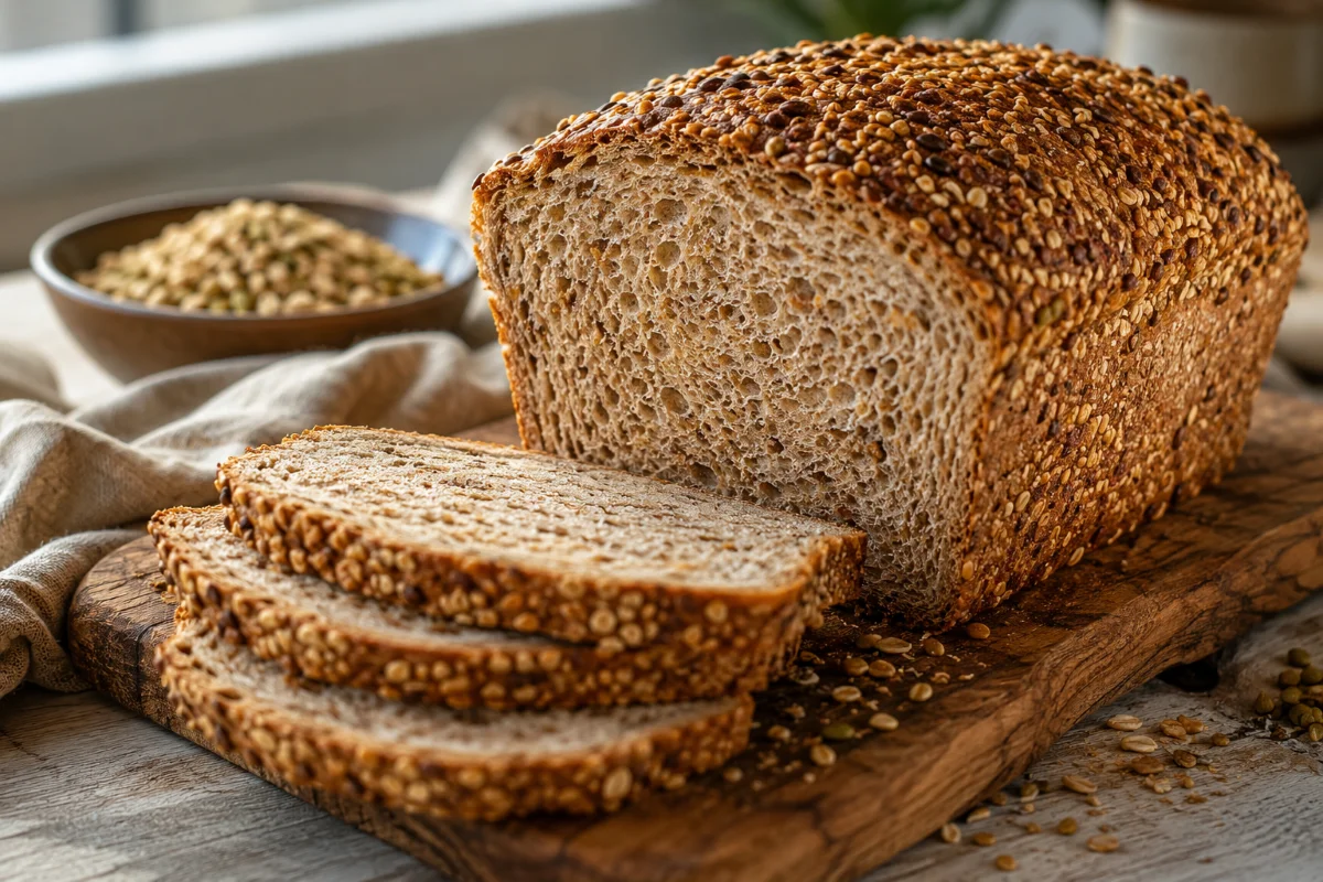 Ezekiel bread recipe, sliced loaf showing dense sprouted grain crumb — Recipeora