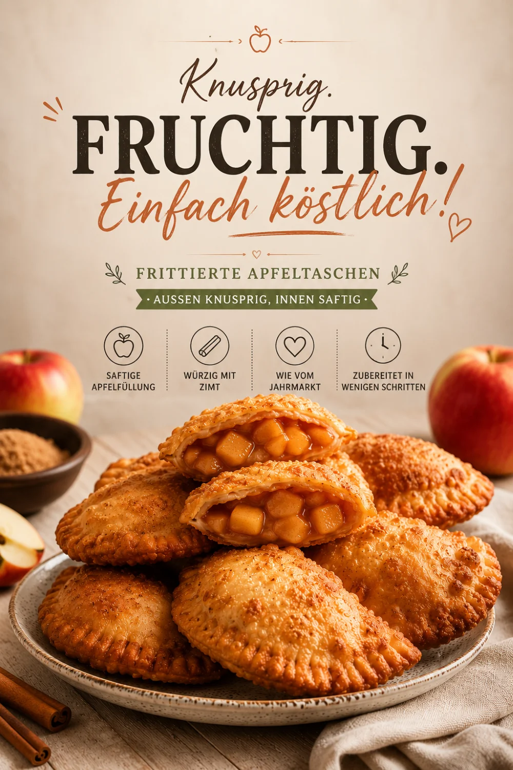 Frying saucer recipe Pinterest pin — golden fried apple hand pies — Recipeora