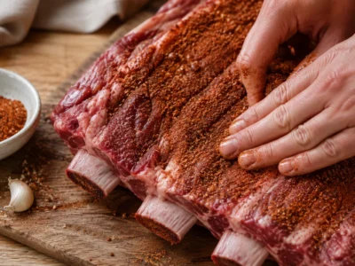 Dry the ribs and season heavy